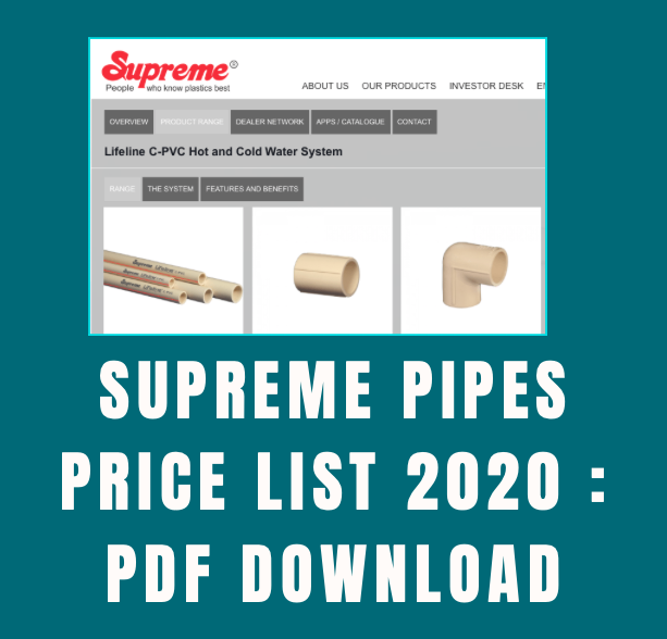 Supreme Pipes Price List 2020 : PDF Download