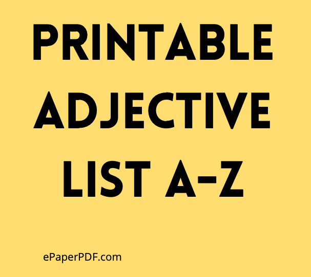 Printable Adjective List A-Z PDF Download