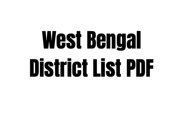 West Bengal District List PDF Download