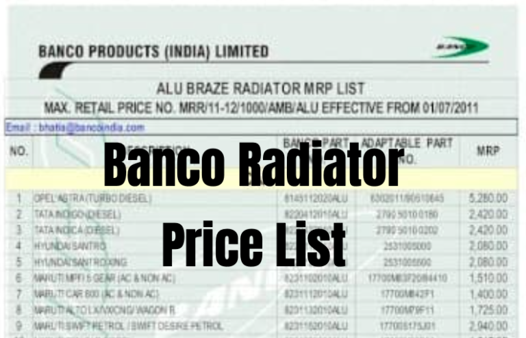 Banco Radiator Price List PDF Download
